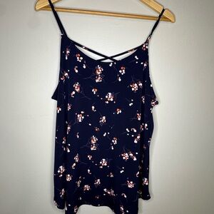 Kaileigh Navy Floral Lattice Back Tank Top Size XL‎ NWT